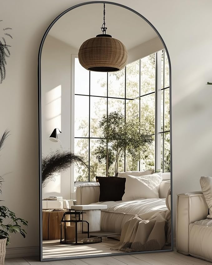 Full Length Mirror, 90"x46" Oversized Floor Mirror with Stand, Hanging or Leaning Full Body Mirrors Mirror for Bedroom, Living Room, Cloakroom, Arch, Black