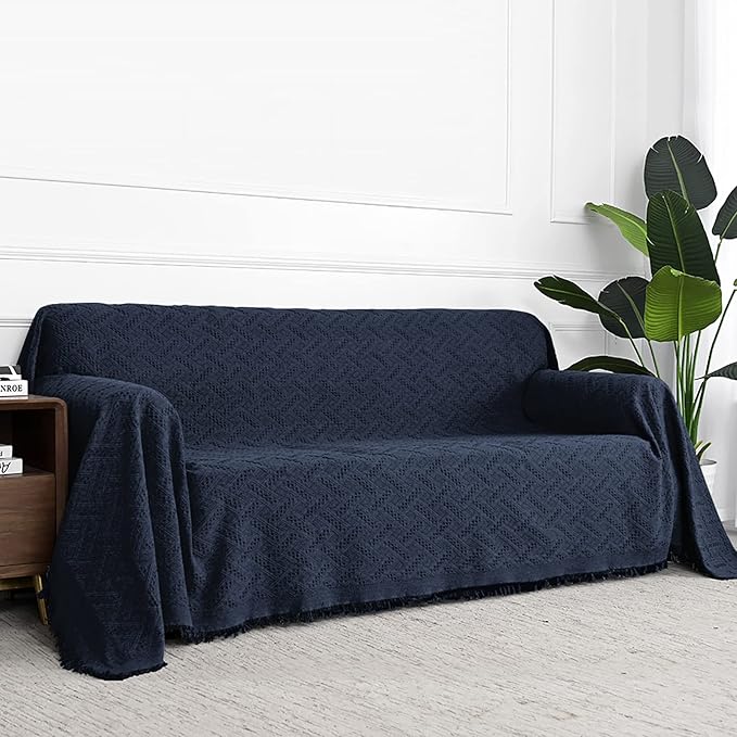 MYSKY HOME Navy Blue Couch Cover Sofa Covers Small Chair Cover Washable Sofa Throws Single Sofa Slipcovers Geometrical Couch Recliner Cover for 1 Cushion Couch (Medium, 71" x 91", Navy Blue)