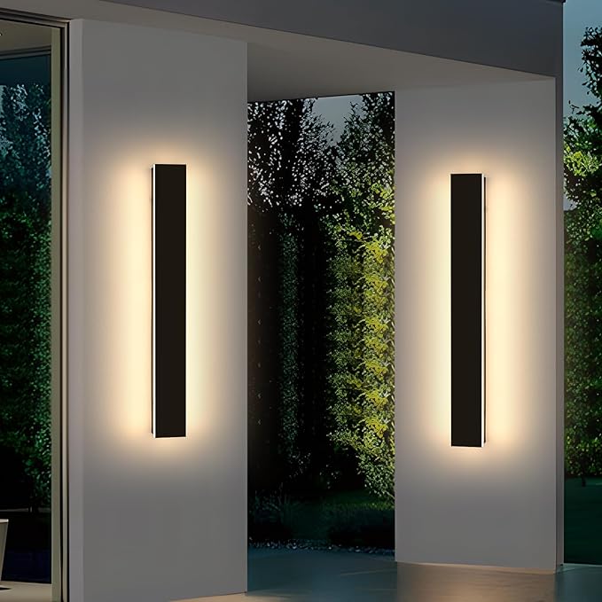 2 Pack 23.6inch Long Outdoor Led Wall Lights, IP65 Waterproof Black Outside Porch Lights, 3000K Warm White, 24W, Modern Exterior Wall Sconces Lighting for Garage, Patio, House, Garden