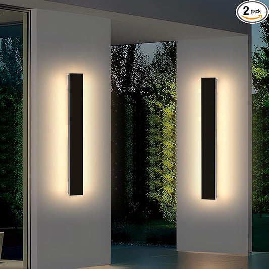 2 Pack Long Outdoor Porch Light, 23.6inch Modern LED Wall Sconce, IP65 Waterproof, 3 Color 3000K/4500K/6000K, 24W, Exterior Linear Lighting Fixture for Patio, Yard, Garage, Balcony