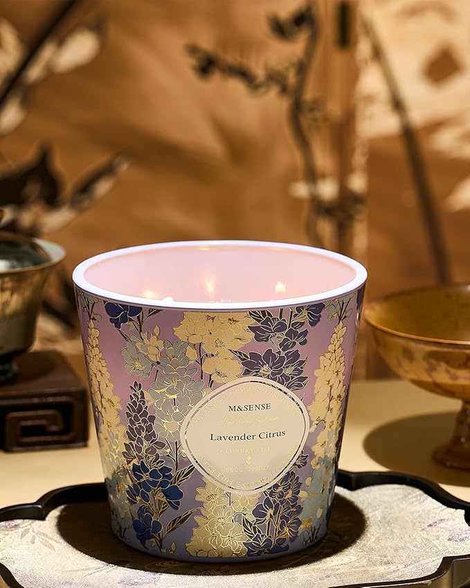 M&SENSE Lavender Citrus Scented Candle, 28.2oz 3 Wick Natural Soy Wax Large Candles, Long Lasting Clean Slow Burning No Toxic Décor for Home Relaxation, Romantic Dates & Gift-Giving