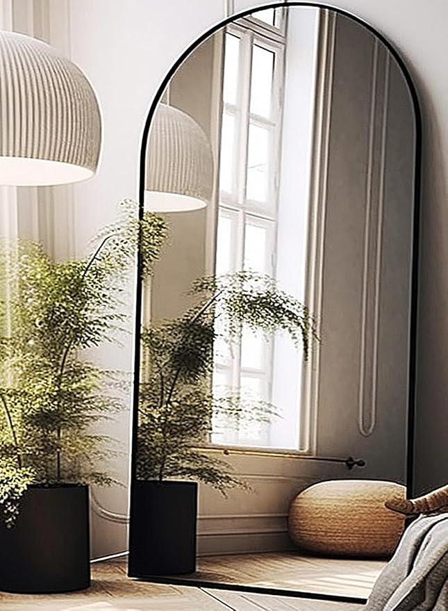 Full Length Mirror, Arched Floor Mirror, 38" x 77" Oversized Full Length Mirror, Freestanding, Full Body Mirror, Arch Mirror Full Length, Wall Mounted Mirror for Bedroom, Black