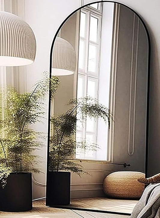 Full Length Mirror, Arched Floor Mirror, 38" x 77" Oversized Full Length Mirror, Freestanding, Full Body Mirror, Arch Mirror Full Length, Wall Mounted Mirror for Bedroom, Black