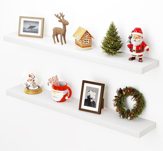 Heimlove Floating Shelves for Wall 40 Inch,Mounted Storage & Display Hanging Shelf with Invisible Brackets,for Bedroom,Living Room,Kitchen,Office,Set of 2,White