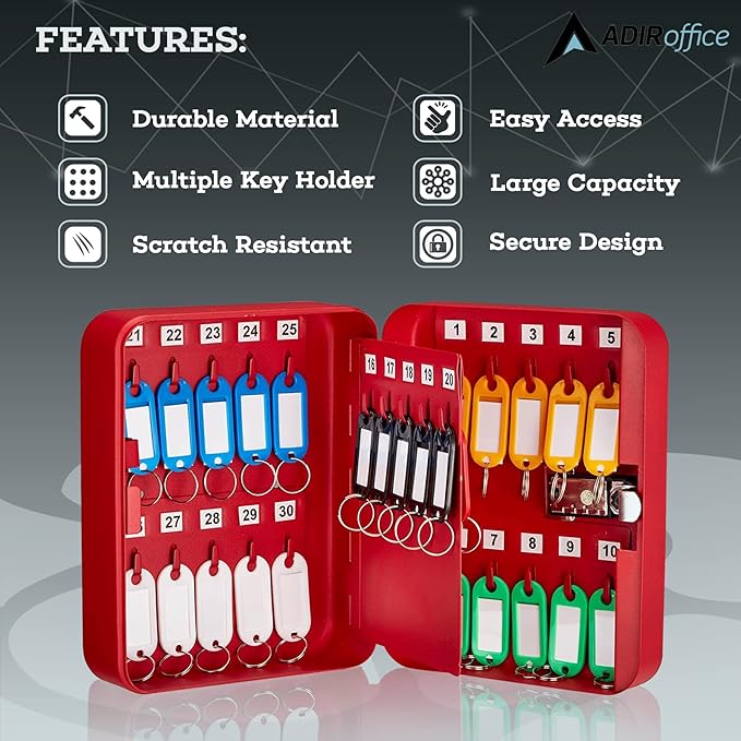 AdirOffice Steel Combination Lock Keys Cabinet Security Storage Box Organizer Holder Locked Key Box Wall Mount 30 Slots