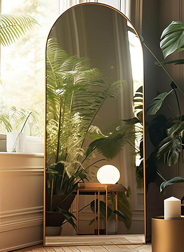 Full Length Mirror, Arched Floor Mirror with Stand, 26"x68" Oversized Floor Mirror, Wall Mirror Full Length Freestanding, Wall Mounted Mirror for Bedrooom Living Room, Gold