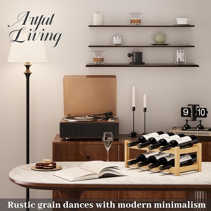 Wine Rack，Bamboo Wine Storage Cabinet Shelf，Countertop Wine Shelf- Freestanding Wine Holder for Kitchen & Pantry (Natural, 2-Tier)