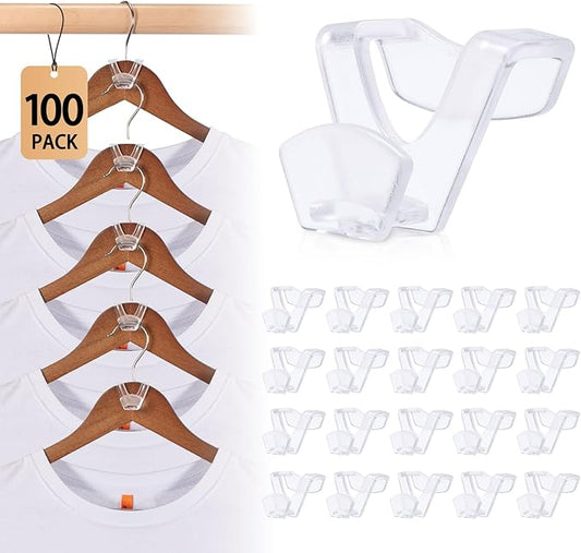 HOUSE DAY Space Saving Hangers 100 Pack, Clear Clothes Hanger Connector Hooks, Heavy Duty Hangers Space Saver, Premium College Dorm Room Essentials, Closet Organizers and Storage