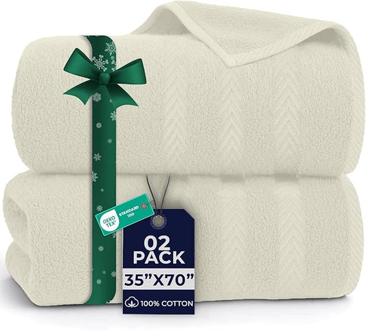 DAN RIVER 2 Pack Luxury Bath Sheets 35x70, 600 GSM, Soft & Quick Dry 100% Ring Spun Cotton Towels Ideal for Hotels, Spas, Gyms & Salons Extra Large, Ivory