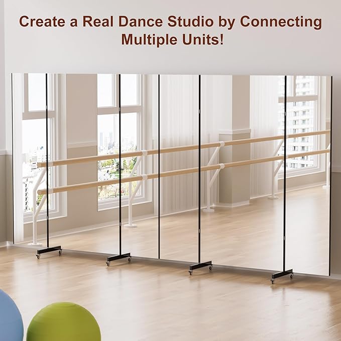 brisafe Full Length Mirror with 360° Wheels, 71"x71" Foldable Floor Mirror with Nano-Tech Shatterproof Film - Ultra-Large Mobile Mirror for Home Gym, Dance Studio & Commercial Spaces (Black)