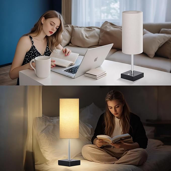 AVV Cordless Table Lamp with Dimmable, Rechargeable 3 Modes Battery Powered Bedside Lamp, Battery Operated Lamps for Night Stand, Touch Lamp for Bedroom, Living Room, Reading Room, 15 Inch Linen