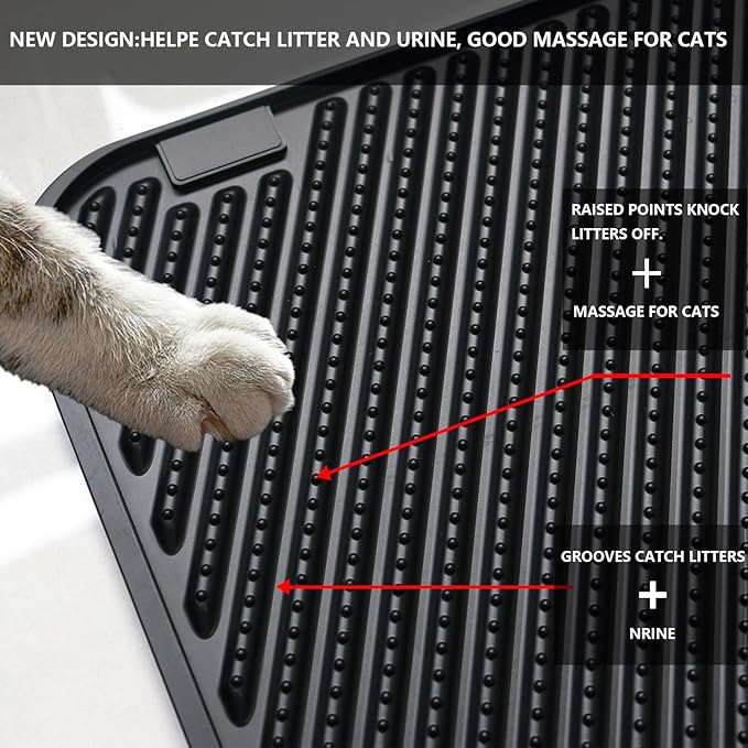 Silicone Cat Litter Mat, Scratch-Resistant Litter Trapping Mat, Waterproof & Non-Slip Litter Box Mat, Highly Effective for Collecting Litter (Black, 24x15x0.26 in)