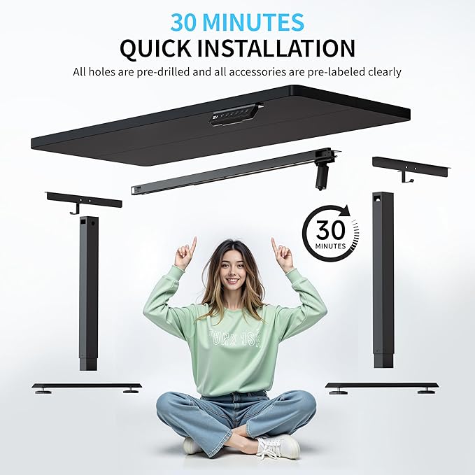 BIZUM Electric Standing Desk, 55" x 24" Height Adjustable Desk, Black Sit to Stand Desk Memory Gaming Computer Workstation for Home Office