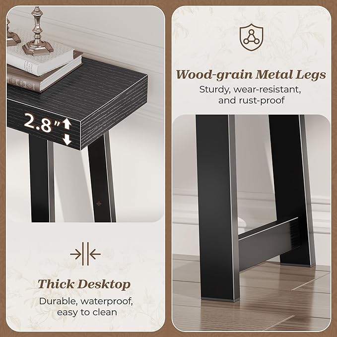 Huuger Entryway Console Table with Charging Station, USB-C Port, 39.4 Inch Sofa Table with Metal Legs, Entry Hallway Table with Thicker Desktop, Modern Behind Couch Table, Black