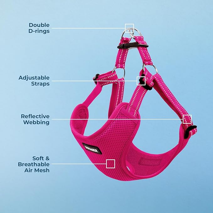 Best Pet Supplies Voyager Adjustable Dog Vest Harness Breathable No Pull Harness for Small, Medium, Large Dogs, Harness for Walking, Jogging, Easy Step-In, Reflective Stripes - Fuchsia, XL