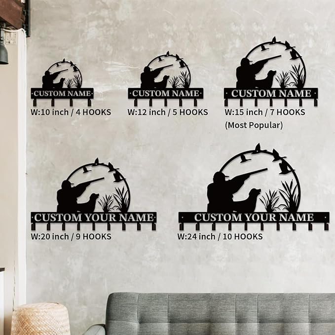 Personalized Custom Name Hunting Deer Wall Key Hooks,Metal Hunting Art Clothes Hooks,Metal Hunting Wall Home Storage Decorative,Hunter For Front Door, Hallway, Kitchen, Bedroom,Keys,Hats (Style A)