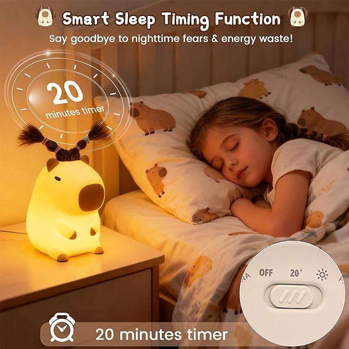 Cute Capybara Night Light with DIY Hairstyle ,Squishy Silicone Lamp, Nursery Nightlight for Kids, Rechargeable Touch Bedside Lamp, Bedroom Decor, Baby Boys Girls,White Elephant Gifts,Funny Xmas Gifts