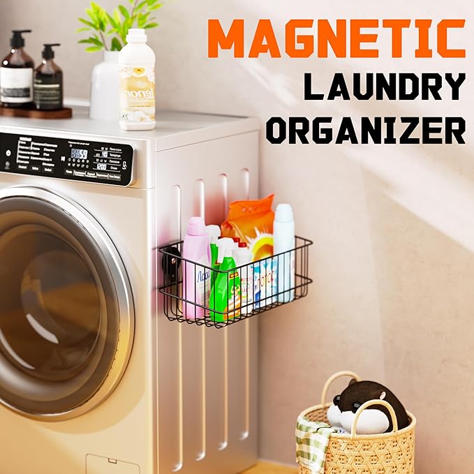 ULIBERMAGNET Magnetic Baskets, Large Capacity Metal Wire Mesh Basket Holder Organizer for Sundry Tool Storage, Magnetic Shelf for Garage, Laundry, Kitchen, Workshop, Cabinet(2 Pack)