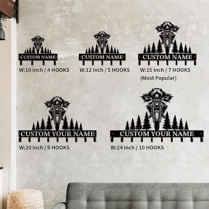 Personalized Custom Name Motorcycle Keys Hooks,Metal Motorcycle Art Clothes Keys Hooks,Metal Motorcycle Lover Wall Home Storage Decorative Keys Hooks,Key Holder Hooks for Wall (Style K)