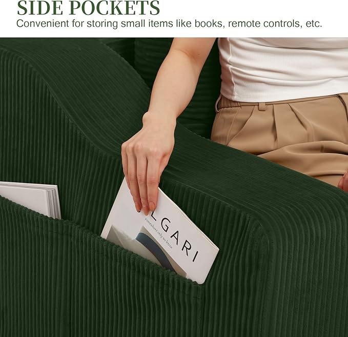 MeMoreCool Convertible Sofa Bed, Pull Out Loveseat Sofa Sleeper Couch for Bedroom Living Room Lounge, 2 in 1 Small Couch Bed with Pillow, Foldable Love Seat Futon Corduroy Green