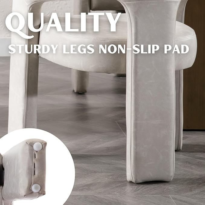 Modern Barrel Dining Chairs Set of 4, PU Leather Upholstered Accent Side Chair with Arms Comfy Makeup Vanity Chairs, Dining Living Room Kitchen Chairs, Grey