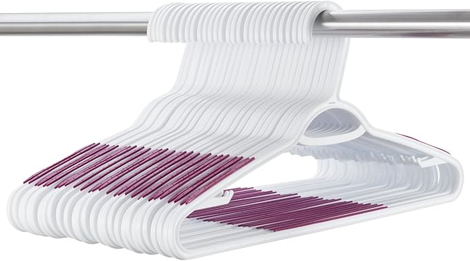 30 Pack Bendable Plastic Hangers Light-Weight Non-Slip Clothes/Suit Hangers (Purple)