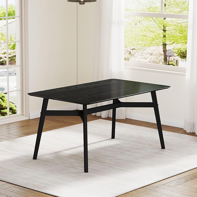 VESCASA 59" L Wood Rectangle Dining Table for 4, Rectangle Kitchen Table for 6 with 4 Solid Wood Legs for Dining Room, Kitchen, Restaurant, Black