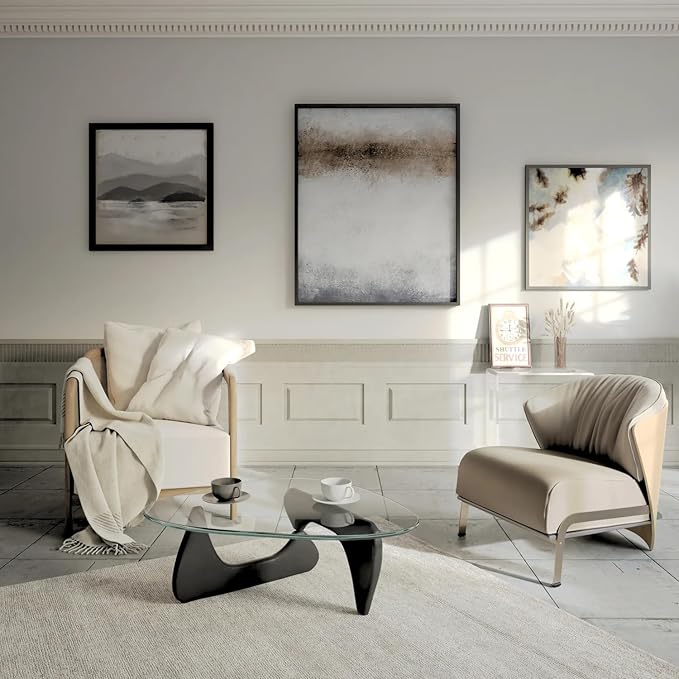 Noguchi Table Triangle Glass Coffee Table Vintage Glass End Table, Solid Wood Base and Triangle Clear Glass Top Modern End Table for Living Room, Patio, Study(Elegant Black)