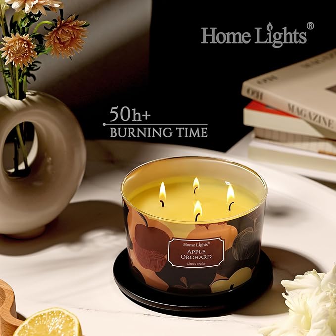 HomeLights Soy Wax Candles for Home Scented, 4-Wick Candles in Apple Orchard Scented, Aromatherapy Candles Gift for Parties, Relaxing, Eclectic Mixed Styles, 18oz