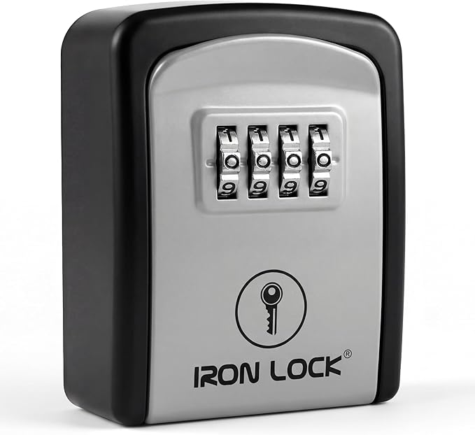 Iron Lock® Wall Mount Key Lock Box – Waterproof Heavy Duty Metal Lock Box for Keys with 4-Digit Combination & Resettable Code – Outdoor/Indoor Key Safe for Home, Office & Airbnb (Grey, Small)