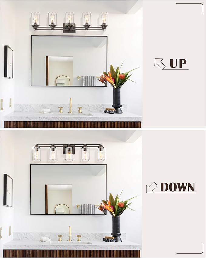 Bathroom Light Fixtures, HWH 5-Light Vanity Lights Over Mirror, 37-inch Farmhouse Wall Light, Oil-Rubbed Bronze Finish, 5HLT63B-5W ORB