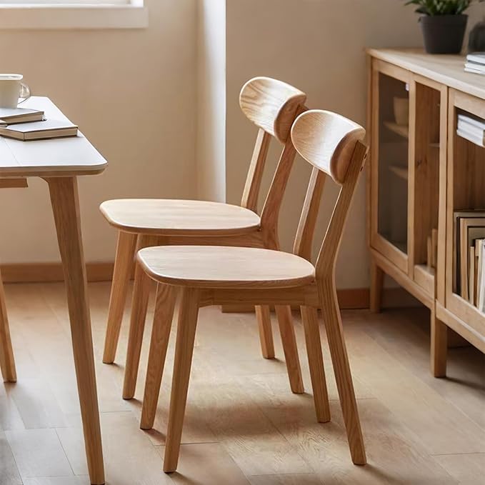 Solid Wood Dining Chairs Set of 2 - FAS-Grade North American Oak,Heavy Duty Dining Chair with Ergonomic Curved Back,Dining Chairs for Heavy People,Easy Assembly,400 lb Capacity