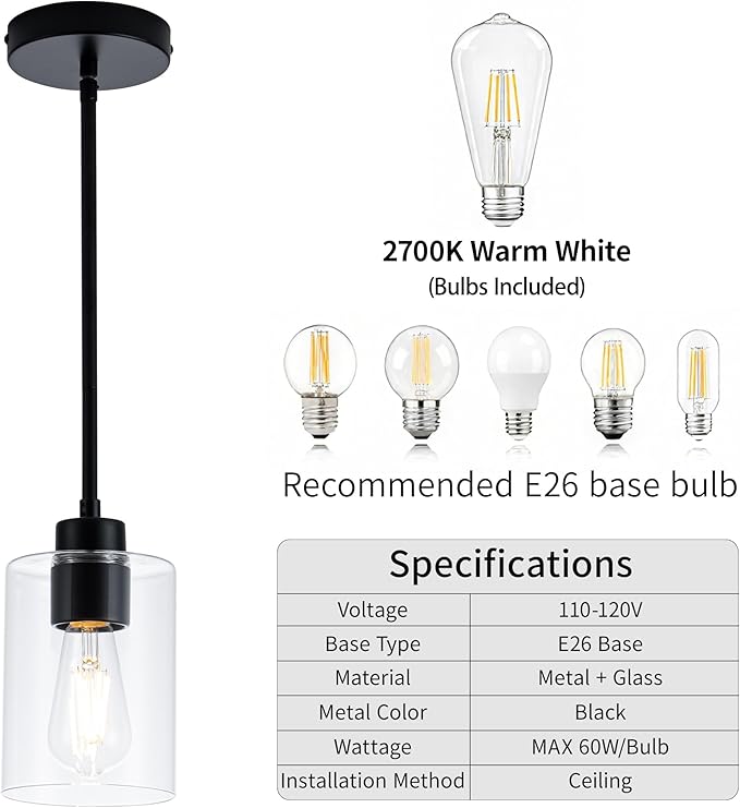 MAYNA 3-Pack Black Kitchen Island Lighting Over Table, Linear Industrial Chandelier with Glass Shades, Adjustable Rods Ceiling Lights for Kitchen, Breakfast Nook (Bulbs Included)