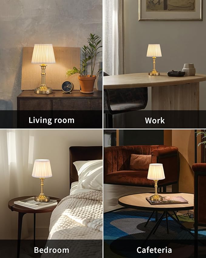 KDG Cordless Portables Table Lamp, LED Fabric Shade Small Desk Lamps, 4000mAh Battery Powered Lighting, 2700K Stepless Dimmable Light for Living Room, Dining Room, Bedroom, Bedside (Bronze)