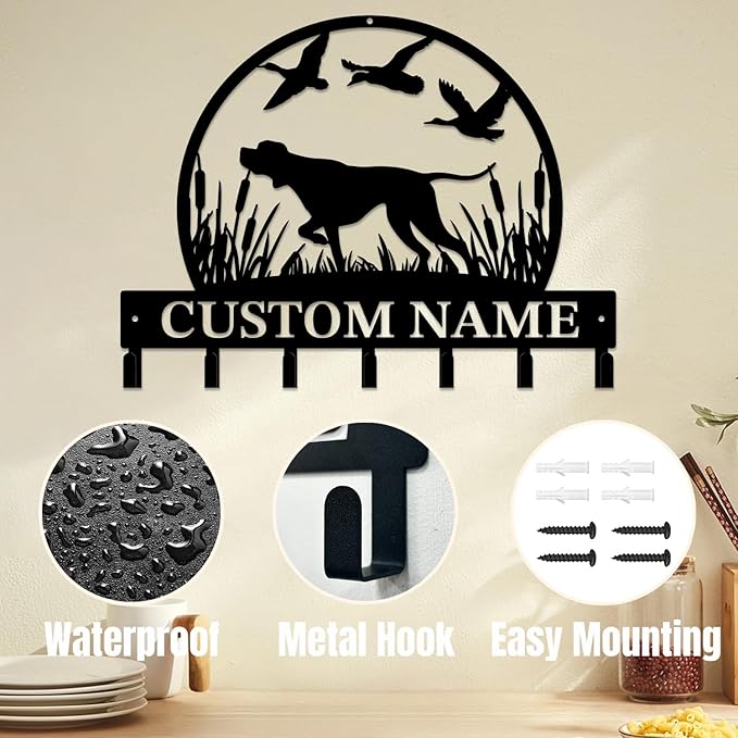Personalized Custom Name Hunting Deer Wall Key Hooks,Metal Hunting Art Clothes Hooks,Metal Hunting Wall Home Storage Decorative,Hunter For Front Door, Hallway, Kitchen, Bedroom,Keys,Hats (Style D)