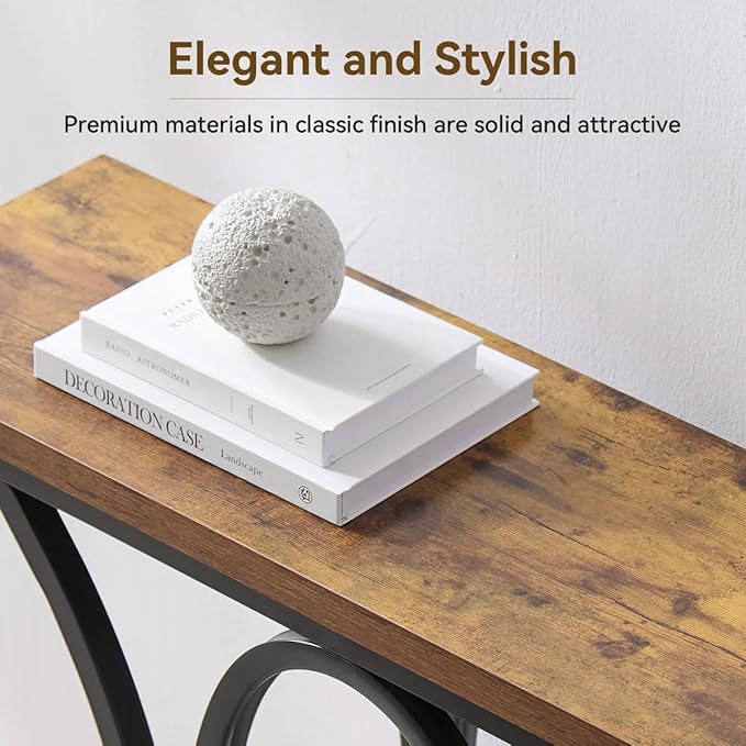 BedsPick Entryway Console Table, 40 Inch Narrow Wood Hallway Table Foyer Table Behind Couch, Sofa Table with Metal Legs and 1.18 Thick Board (Brown)