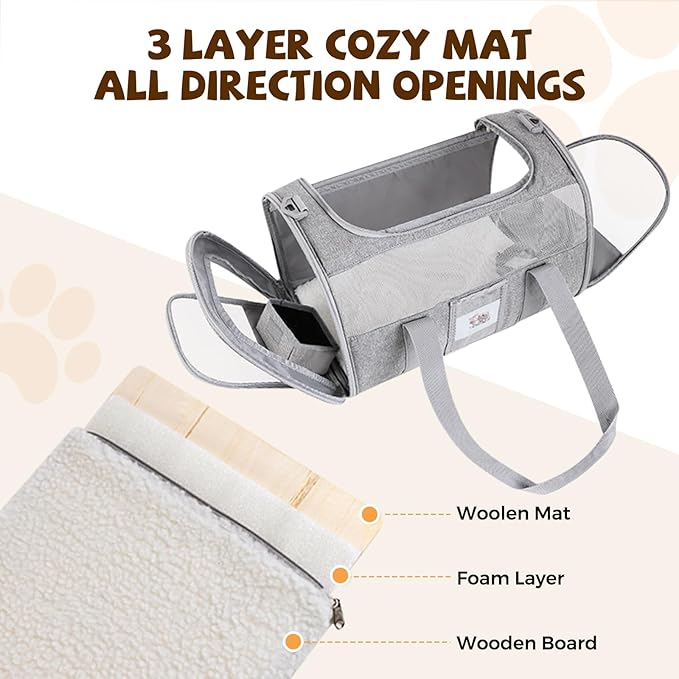 Pet Carrier 17Lx12Wx11H inches, Airline Approved,Pet Travel Carrier Bag for Small Cats and Dogs, Soft Dog Carrier for 1-25 LBS Pets,Dog Cat Carrier with Safety Lock Zipper (Grey)