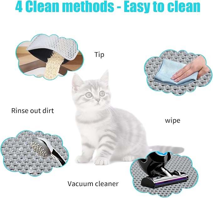 Cat Litter Mat, Kitty Litter Collector, Double Layered Honeycomb Design Waterproof, Anti Urine, Anti Slip, Easy to Clean, Limit Garbage (23"x14.5", Grey)
