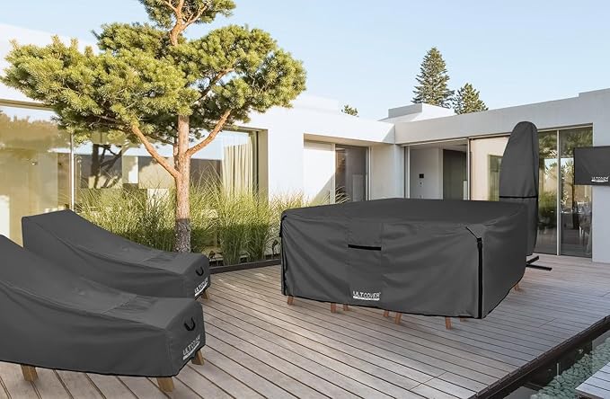 ULTCOVER 600D Tough Canvas Heavy Duty Rectangular Patio Table and Chair Cover - Waterproof Outdoor General Purpose Furniture Covers 64Lx52Wx28H inch, Black