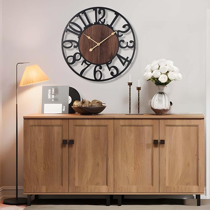 Vantic 32 Inch Large Wall Clock, Arabic Numeral Wood Oversized Wall Clocks for Living Room Decor, Farmhouse, Bedroom and Kitchen, Completely Silent, Non Ticking, Battery Operated