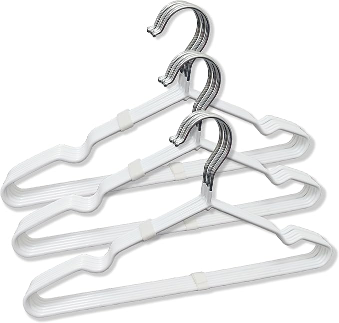 ‌Stainless Steel Heavy Duty Hangers - Non-Slip Rubber Coated, Space Saving Ultra Thin Design for Coats, Pants & Dresses (24 Pack, White)