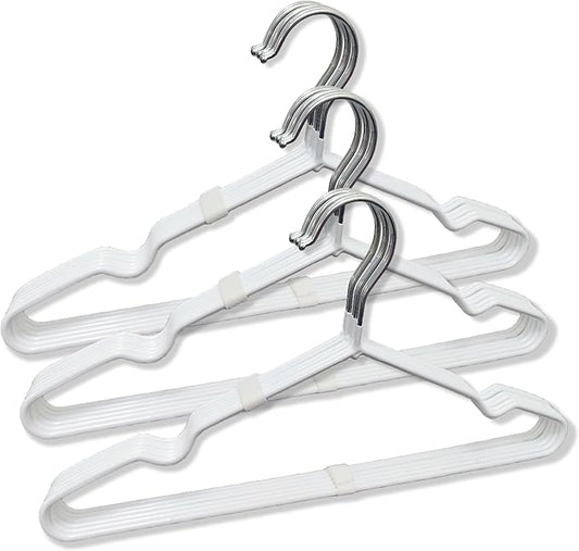 ‌Stainless Steel Heavy Duty Hangers - Non-Slip Rubber Coated, Space Saving Ultra Thin Design for Coats, Pants & Dresses (24 Pack, White)