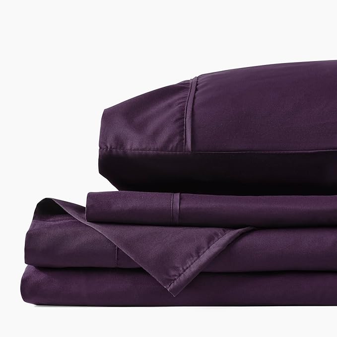 PeachSkinSheets Eggplant Sheet Set - 1500tc Level of Softness - Extra Soft Cooling Sheets for Hot Sleepers and Night Sweats - Split King Size (2 XL Fitted)