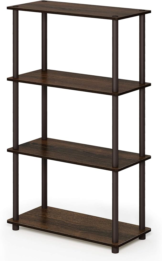 Furinno Turn-N-Tube 4-Tier Multipurpose Shelf Display Rack, Round Tubes, Walnut/Brown