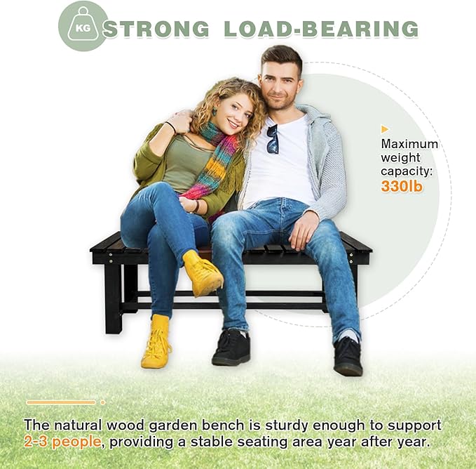 Outdoor Garden Bench, 2-Person Wood Patio Bench Weatherproof Outdoor Backless Bench, Anti-Corrosion and Anti-Rust Garden Benches for Garden Lawn Porch Park Backyard (Black,35.5''/90cm)