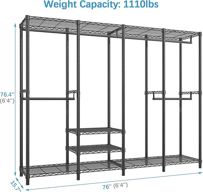 VIPEK V40 Wire Garment Rack Heavy Duty Clothes Rack for Hanging Clothes, Multi-Functional Bedroom Clothing Rack Freestanding Closet Wardrobe Rack, Max Load 1110lbs, Black