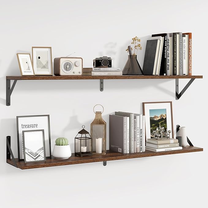 Axeman 40 Inch Floating Shelves | 8 Inch Deep Walnut Wall Shelves Set of 2 | 39.4W x 8D Rustic Wood Shelves for Bookshelf Living Room Bedroom Home Office Bathroom