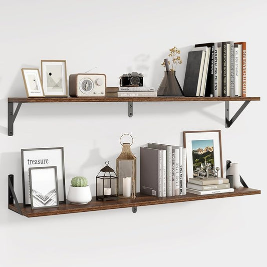Axeman 40 Inch Floating Shelves | 8 Inch Deep Walnut Wall Shelves Set of 2 | 39.4W x 8D Rustic Wood Shelves for Bookshelf Living Room Bedroom Home Office Bathroom