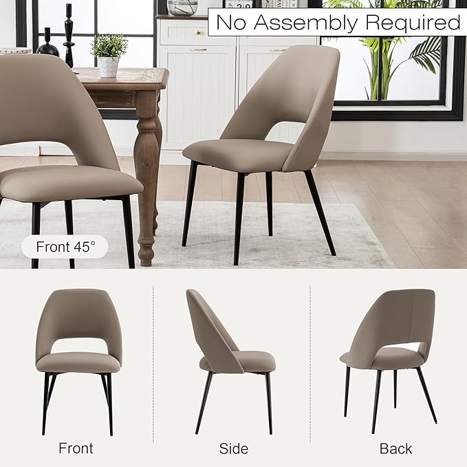 Rowill Dining Chairs Set of 4, Mordern Upholstered Faux Leather Dining Room Chairs, Kitchen Side Chairs with Metal Legs for Guest Reception Waiting Living Room, Khaki