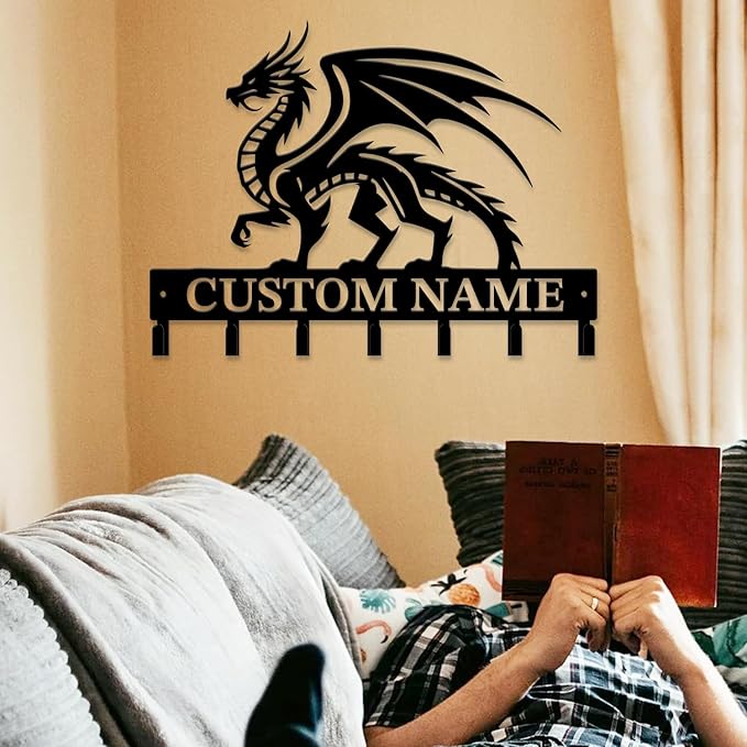 Personalized Evil Dragons Keys Hooks,Custom Name Metal Dragons Art Keys Hooks,Metal Dragons Lover Wall Home Storage Decorative Keys Hooks,Key Holder Hooks for Wall (Style F)